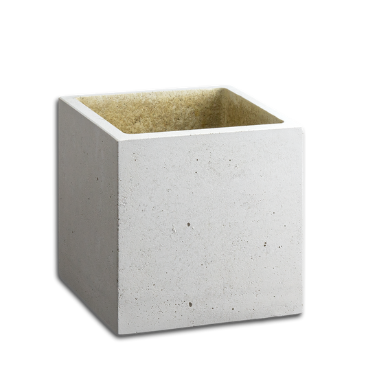 Blumentopf aus Beton, wasserdicht lackiert.
